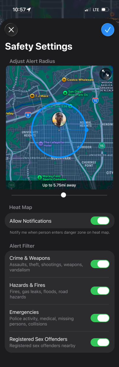 Safety Settings screen